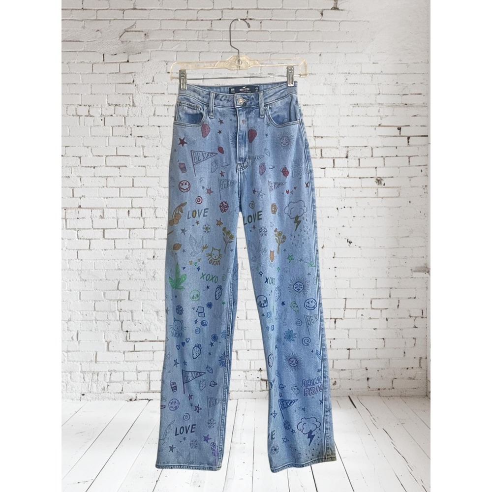 Doodle Rainbow Pride LGBTQIA+ Boho Festival Denim Jean Hollister HCO Dad Jeans